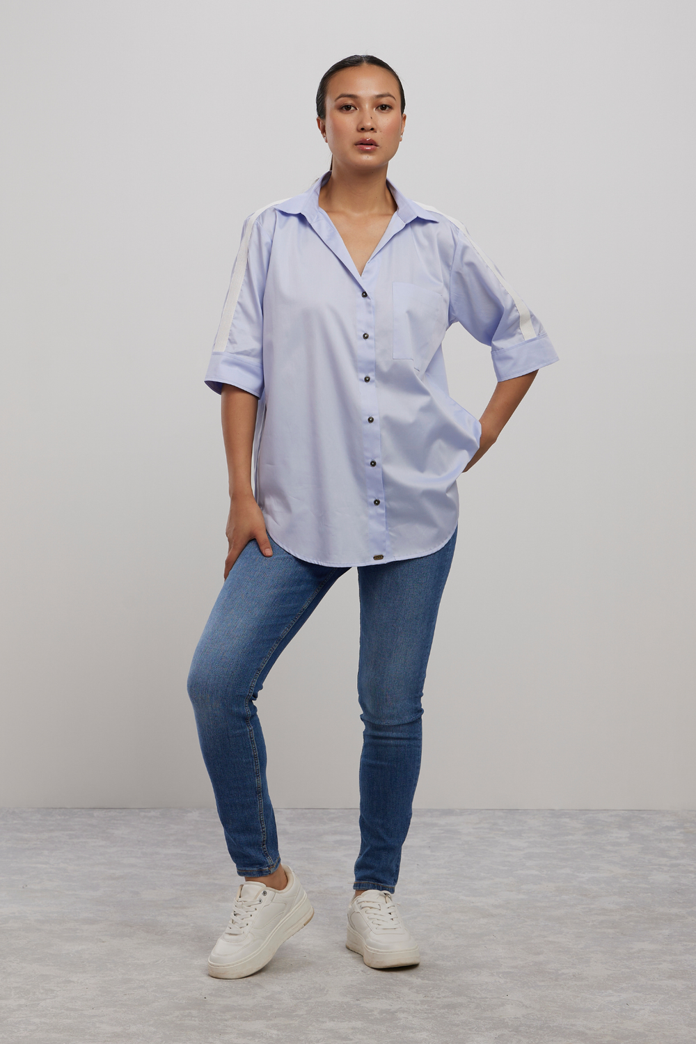 SKY BLUE WHITE RIBBON SHIRT - PALLAVI SWADI  
