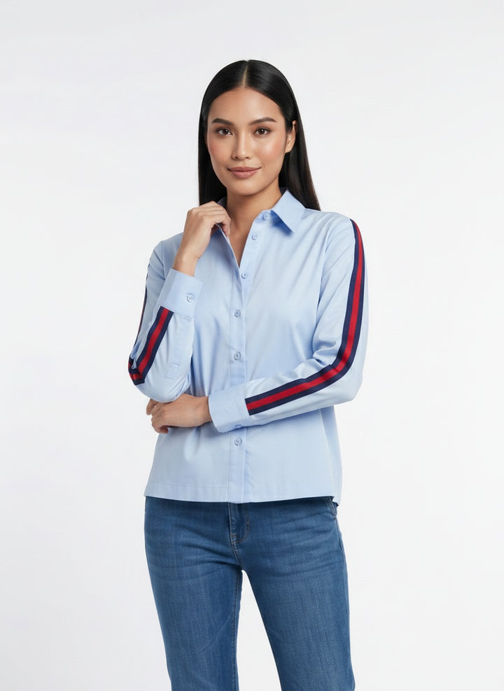 Sky Blue Ribbon Crop Shirt