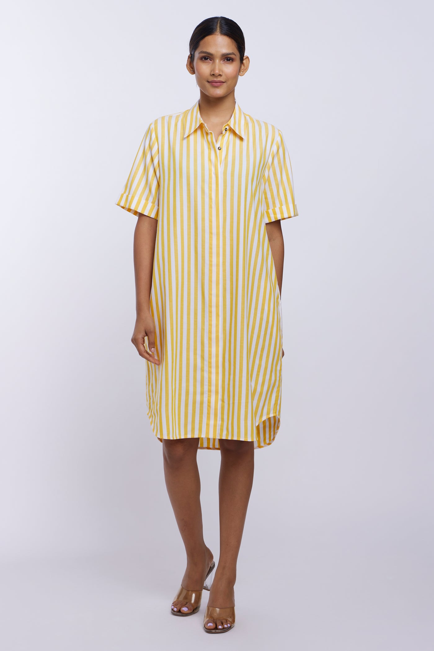 Yellow Stripes Button-Down Dress