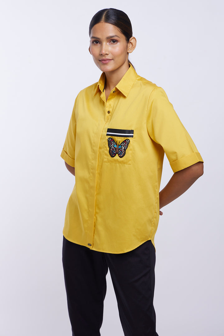 PLV Garden Canary Yellow Butterfly Shirt