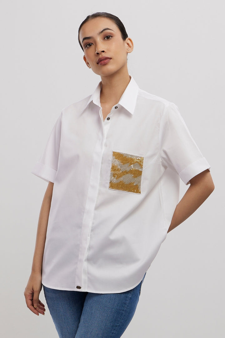 White Metallic Gold Shirt - PALLAVI SWADI  