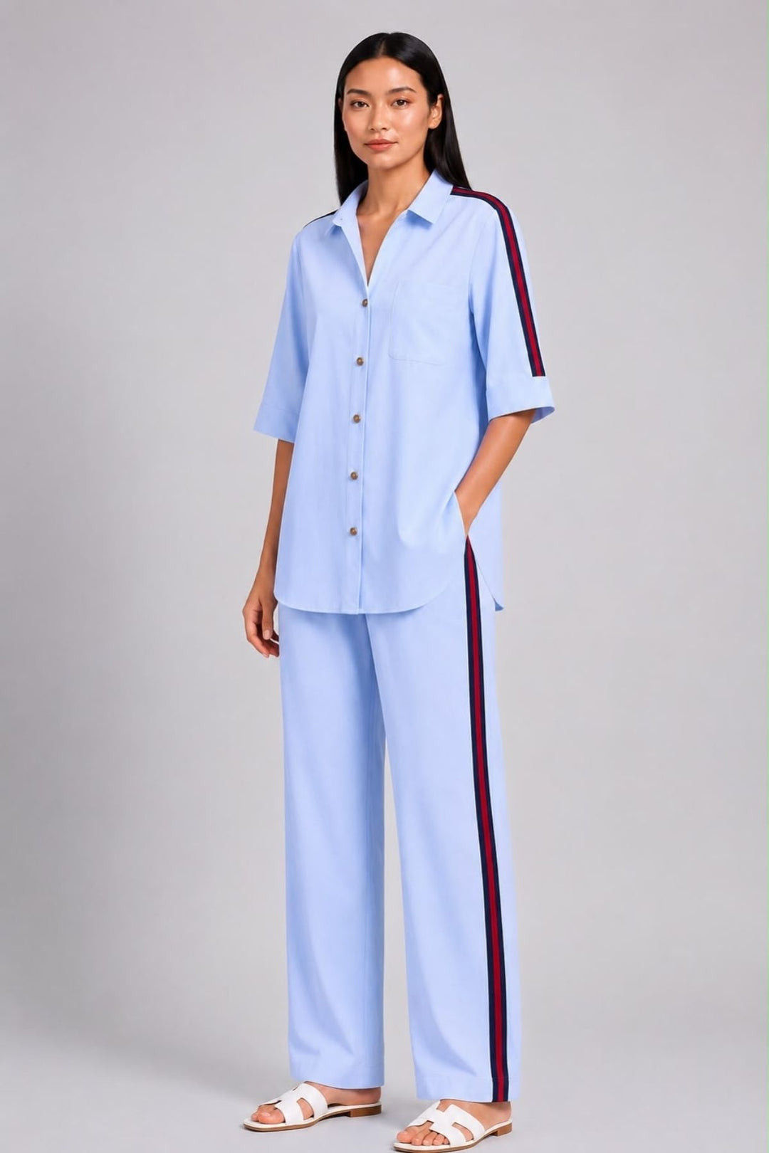Sky Blue Ribbon Pant Set