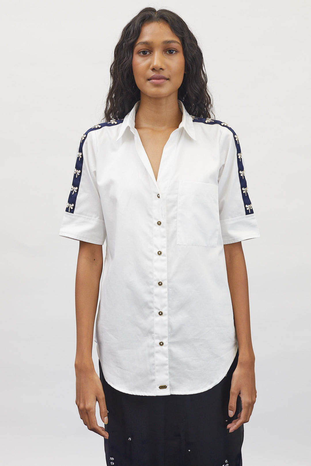 White Dragonfly Crystal Ribbon Shirt