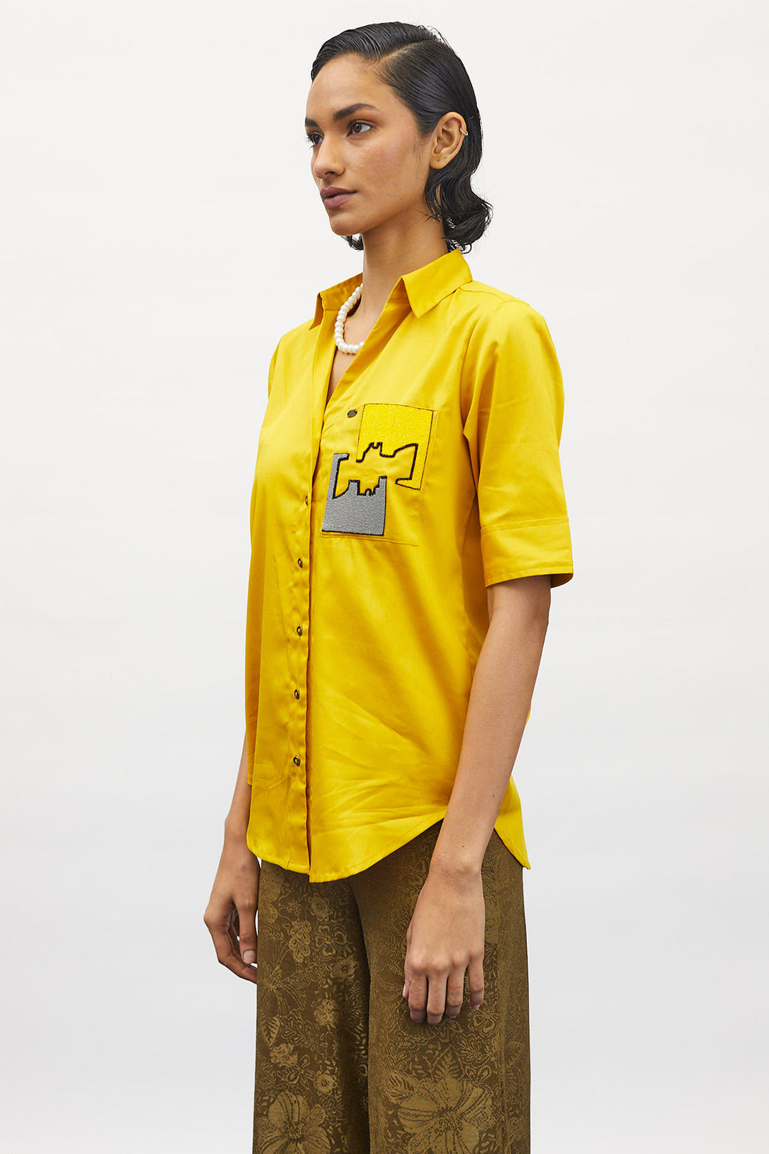 Canary Puzzle Pop Embroidered Shirt