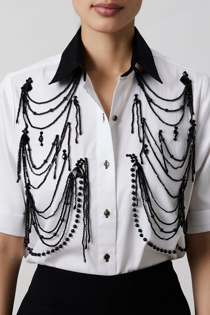 White Fringe Panel Shirt