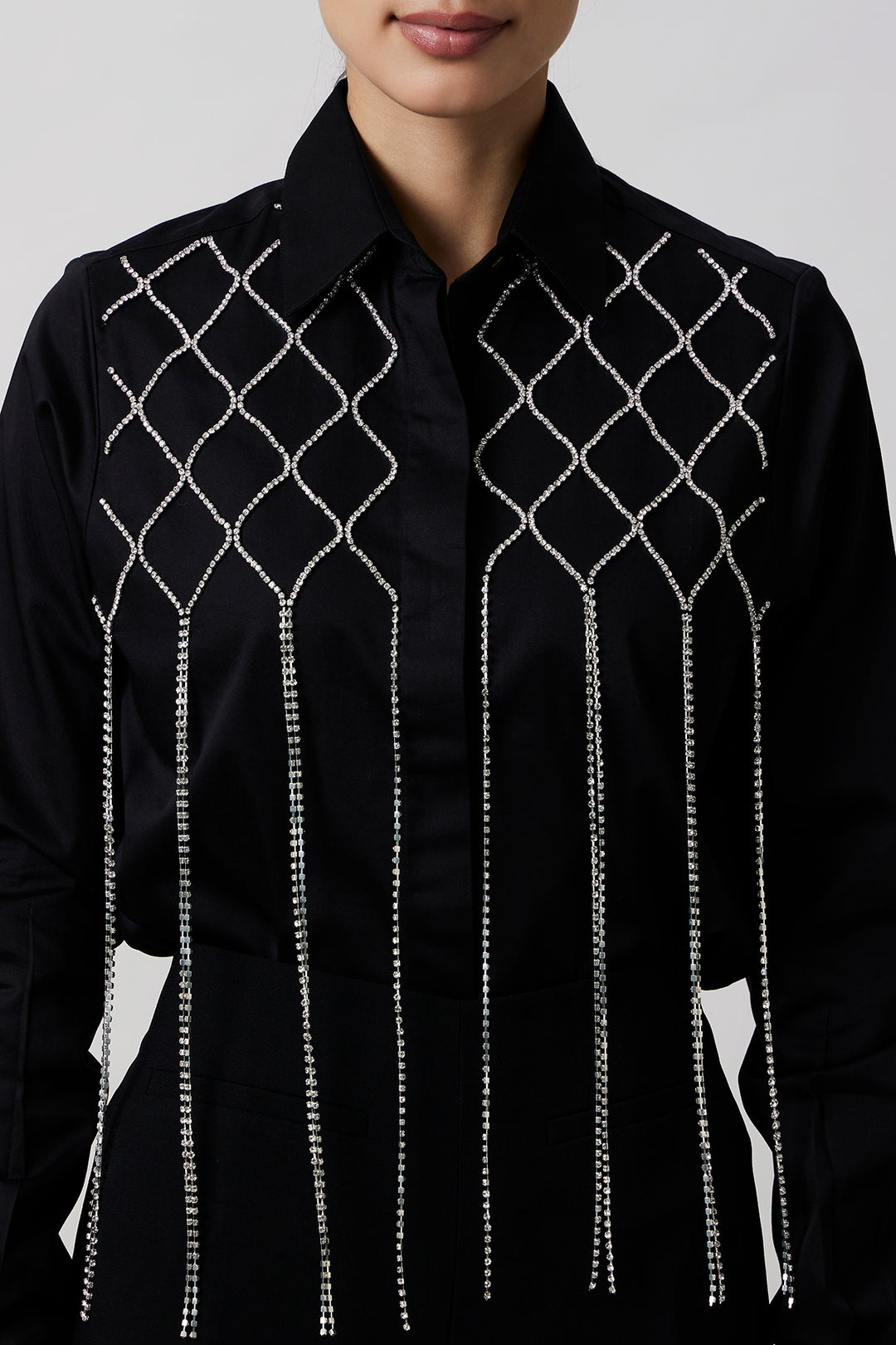 Black Fringe Swarovski Shirt