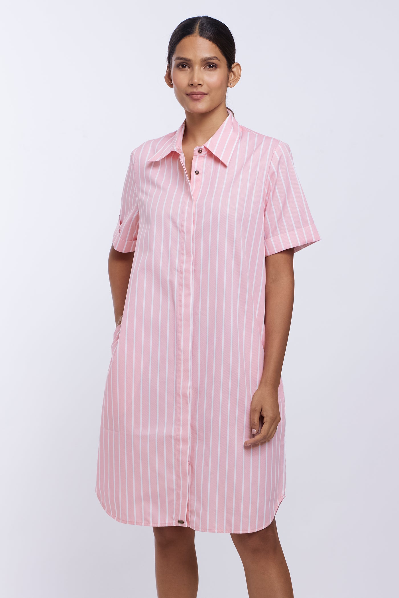 Peach Stripes Button-Down Dress