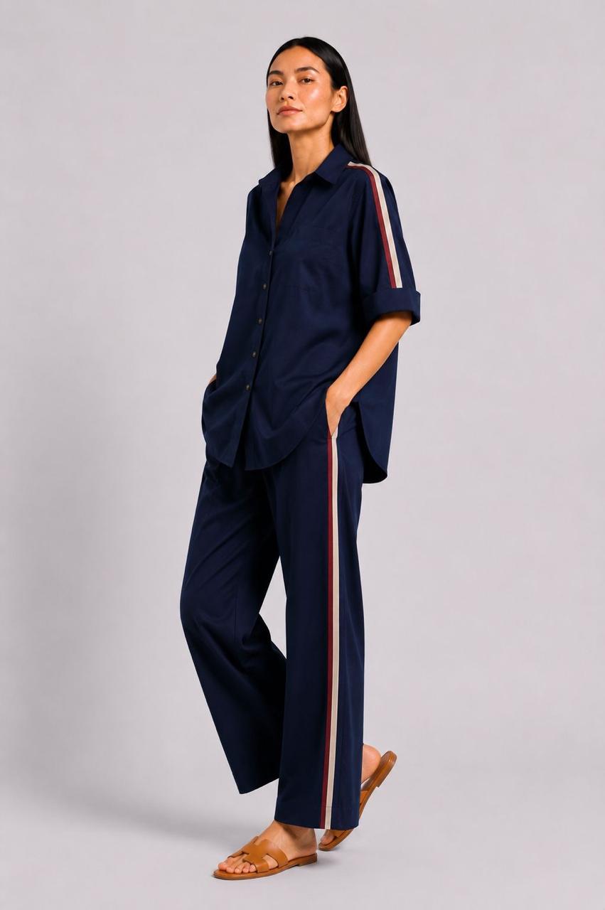 Navy-Blue Ribbon Pant Set