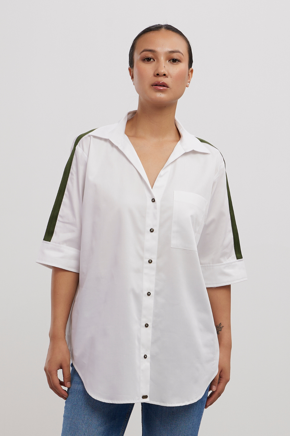 WHITE OLIVE RIBBON SHIRT - PALLAVI SWADI  