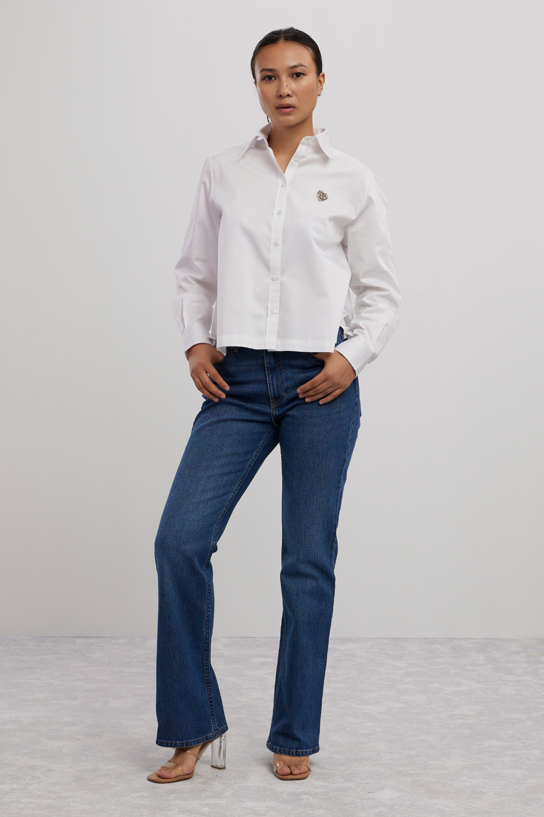 White Swarovski Heart Crop Shirt - PALLAVI SWADI  