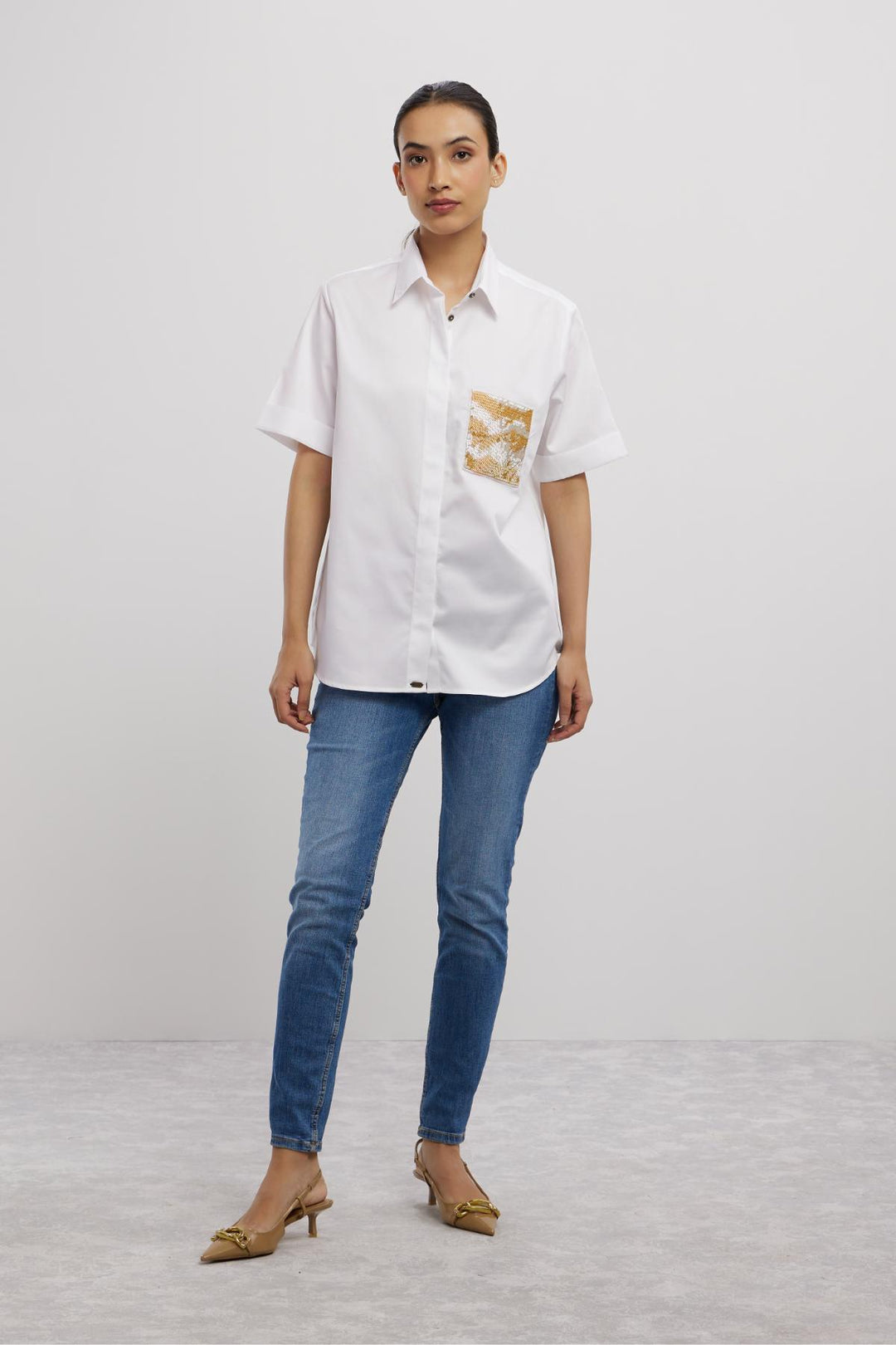 White Metallic Gold Shirt - PALLAVI SWADI  