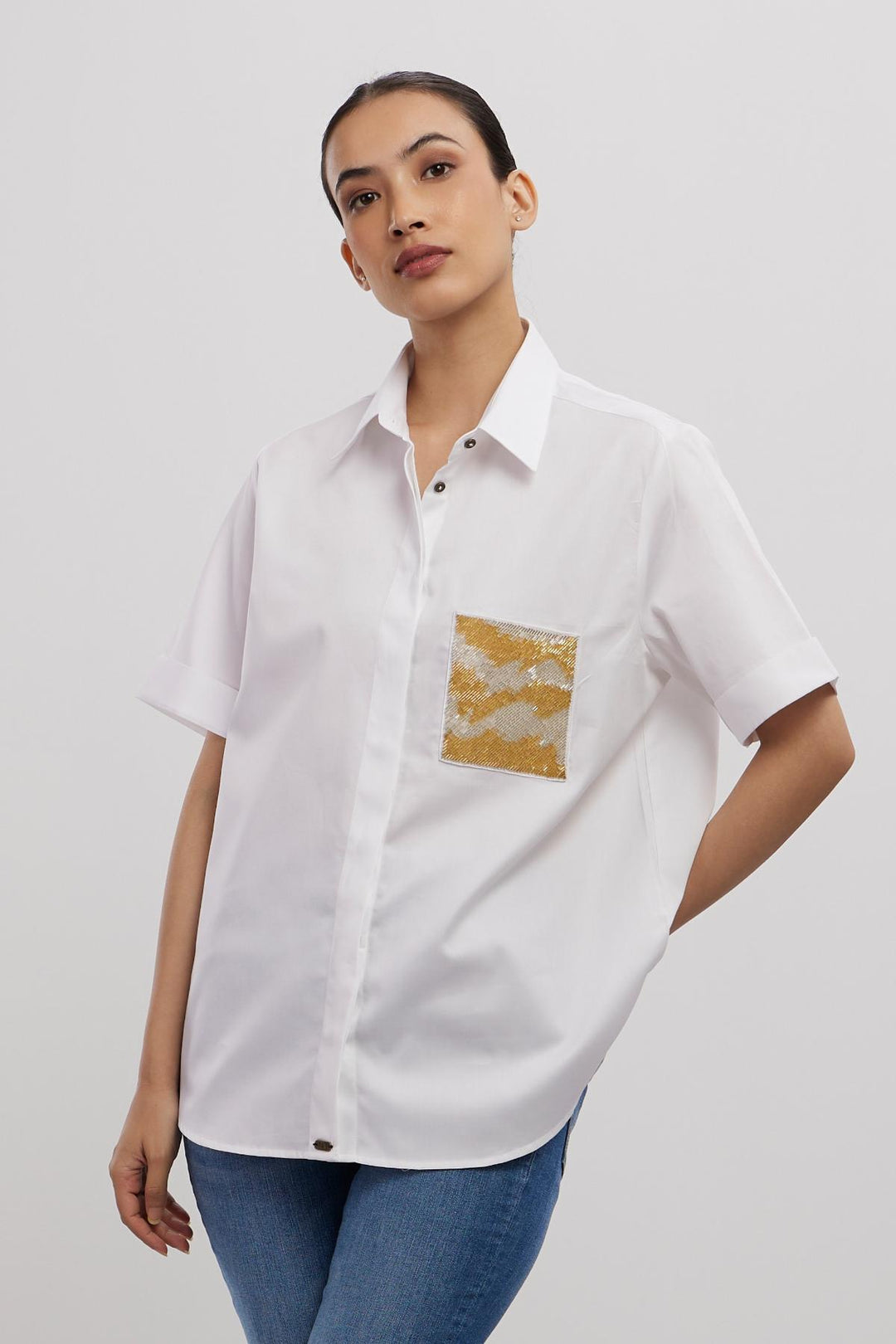 White Metallic Gold Shirt - PALLAVI SWADI  