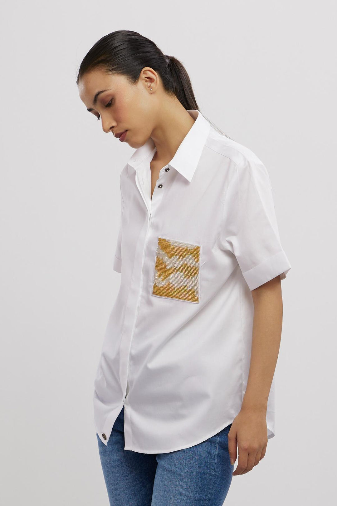 White Metallic Gold Shirt - PALLAVI SWADI  