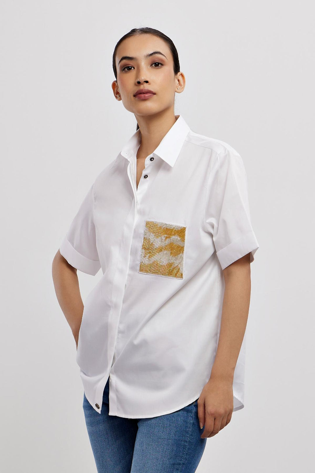 White Metallic Gold Shirt - PALLAVI SWADI  