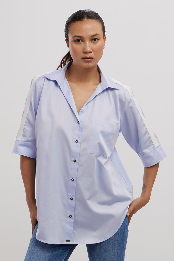 SKY BLUE WHITE RIBBON SHIRT - PALLAVI SWADI  