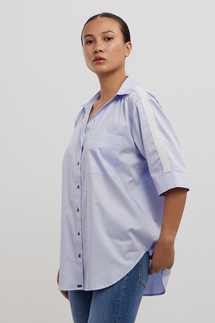 SKY BLUE WHITE RIBBON SHIRT - PALLAVI SWADI  