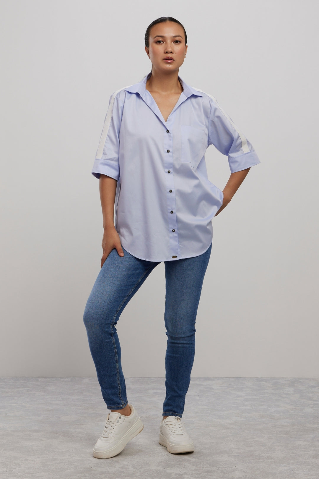 SKY BLUE WHITE RIBBON SHIRT - PALLAVI SWADI  