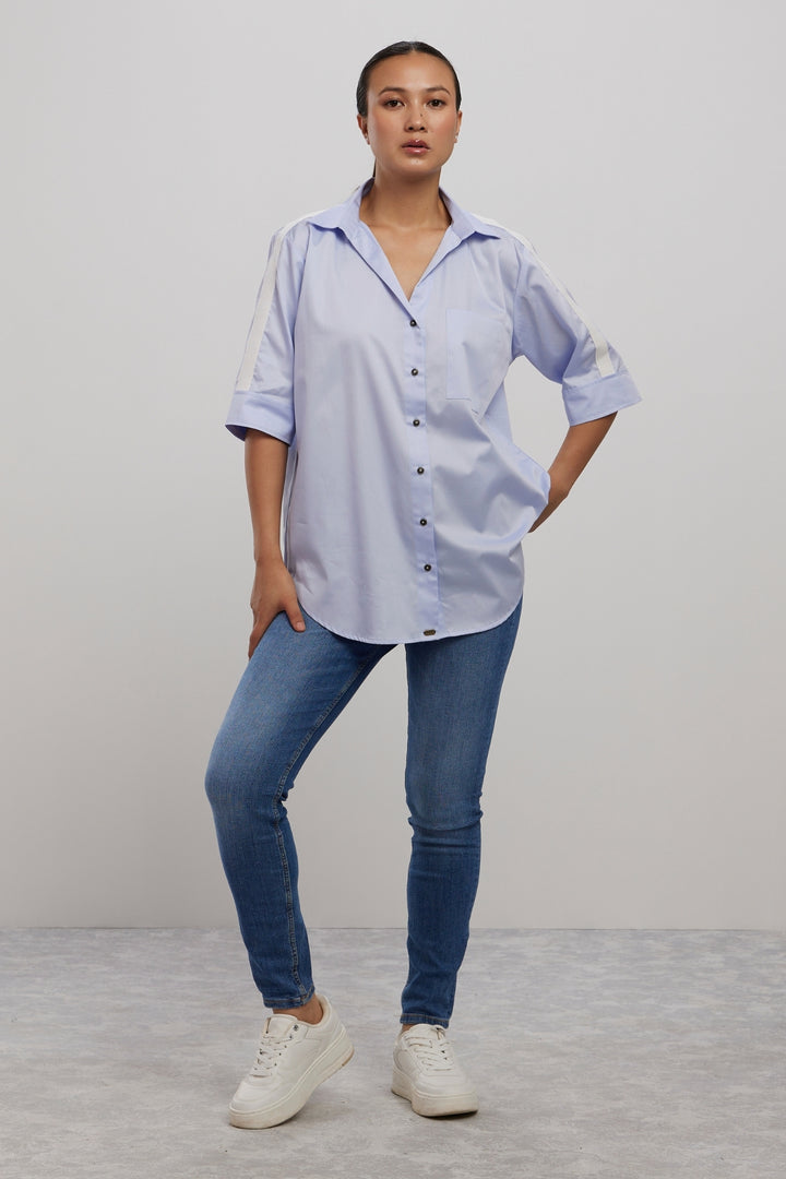 SKY BLUE WHITE RIBBON SHIRT - PALLAVI SWADI  
