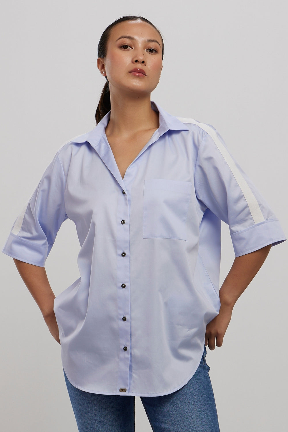 SKY BLUE WHITE RIBBON SHIRT - PALLAVI SWADI  
