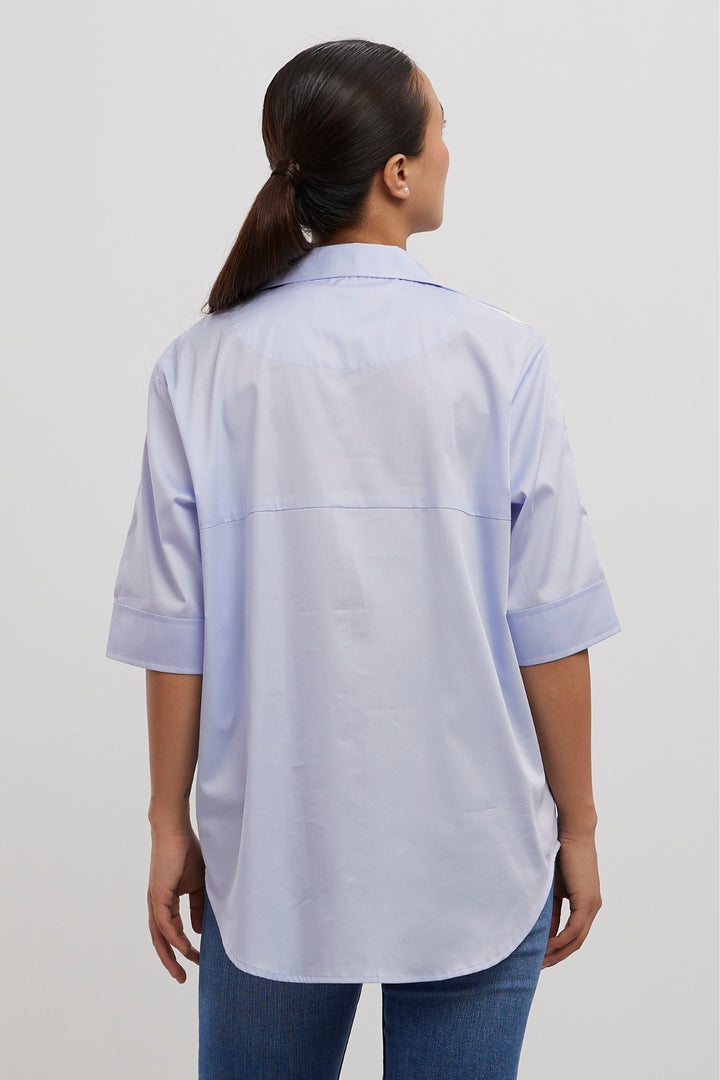SKY BLUE WHITE RIBBON SHIRT - PALLAVI SWADI  
