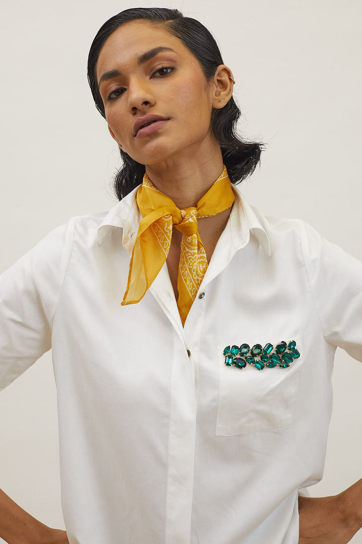 White Emerald Pocket Swarovski Shirt