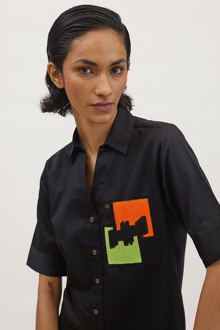 Black Puzzle Pop Embroidered Shirt