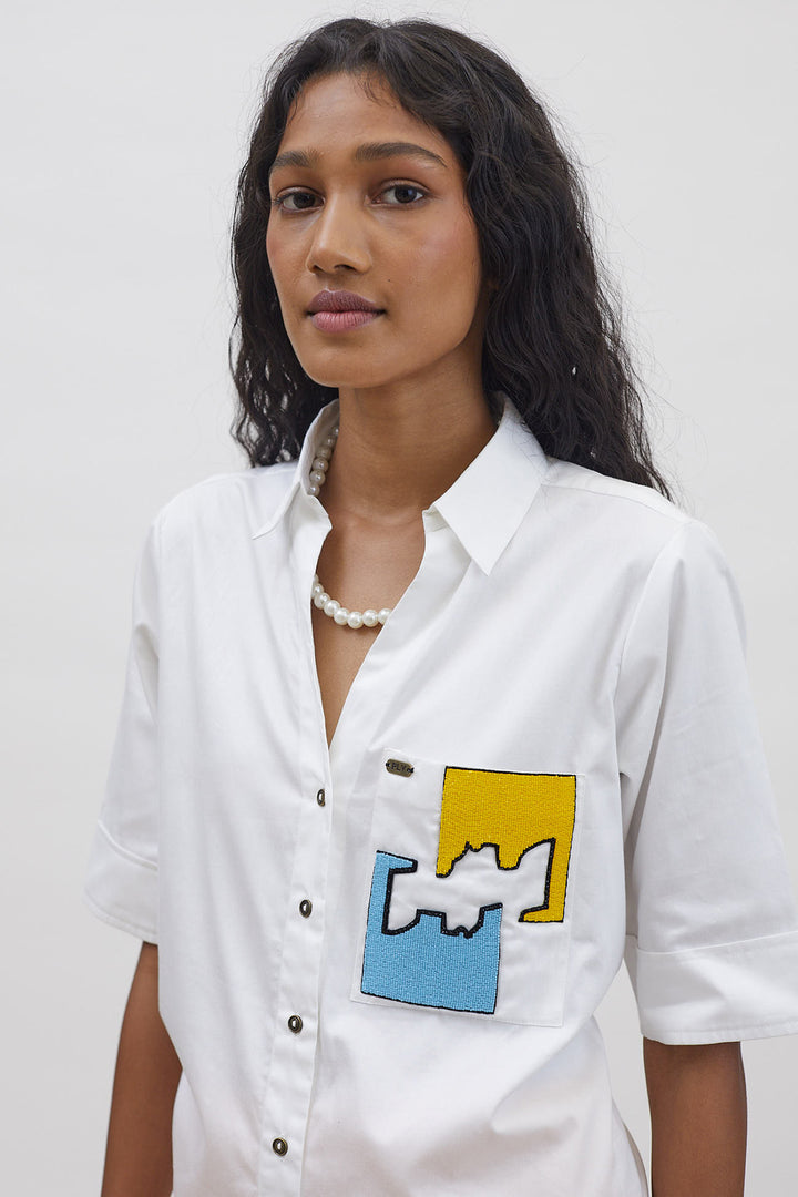 White Puzzle Pop Embroidered Shirt