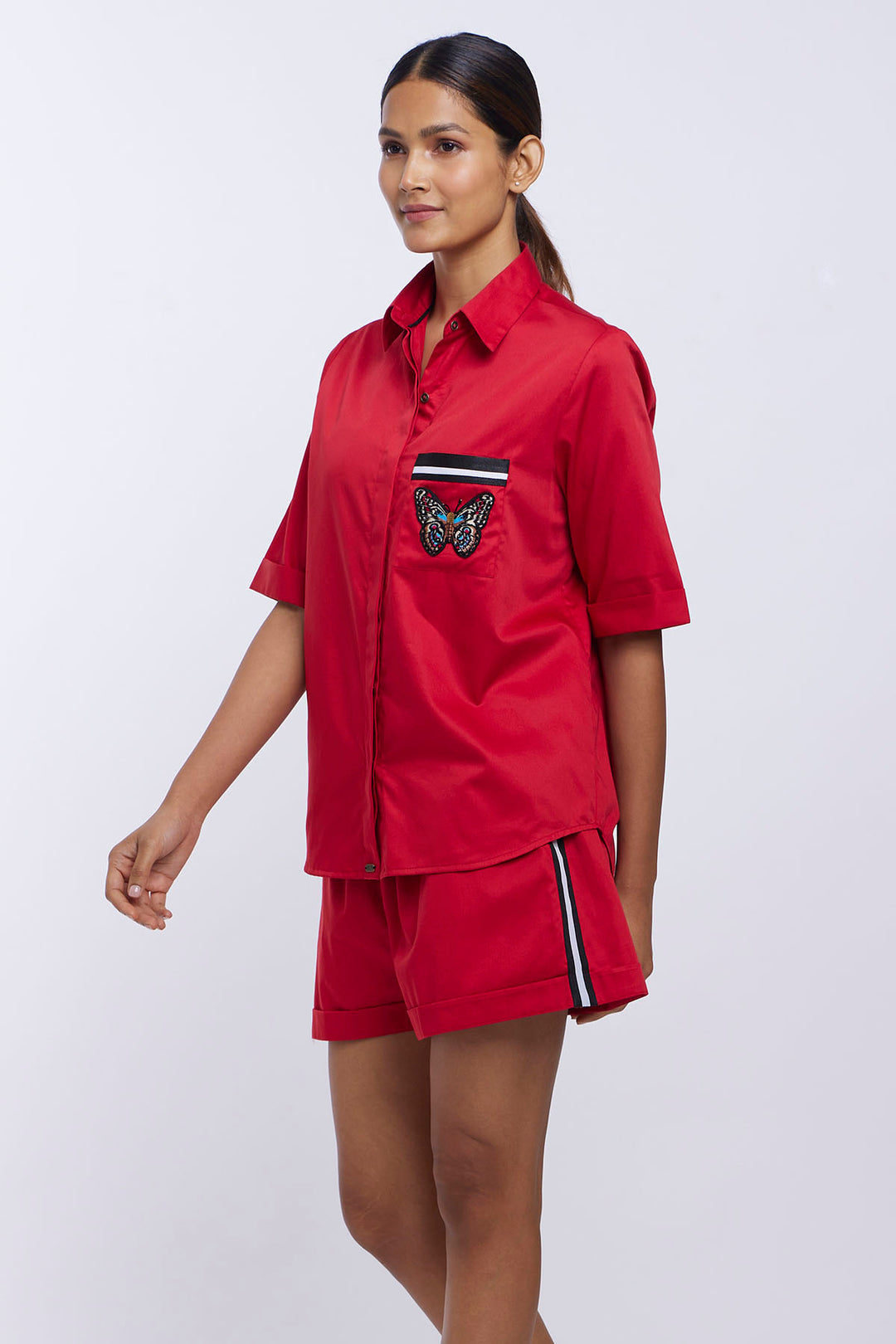 PLV Garden Red Butterfly Shirt Shorts Co-ord Set