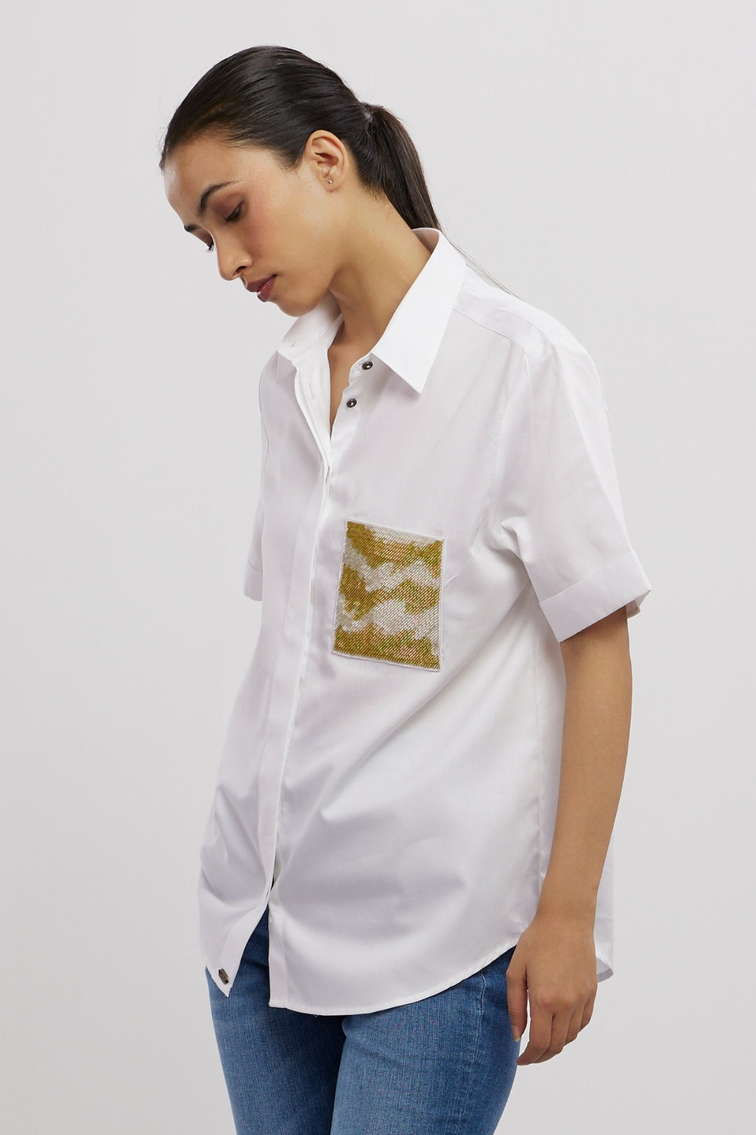 White Metallic Gold Shirt - PALLAVI SWADI  