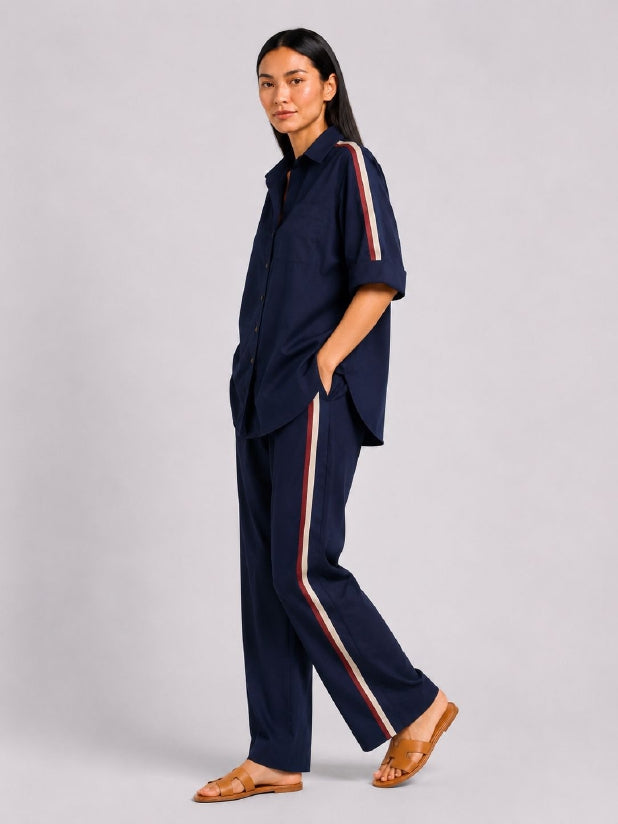 Navy-Blue Ribbon Pant Set