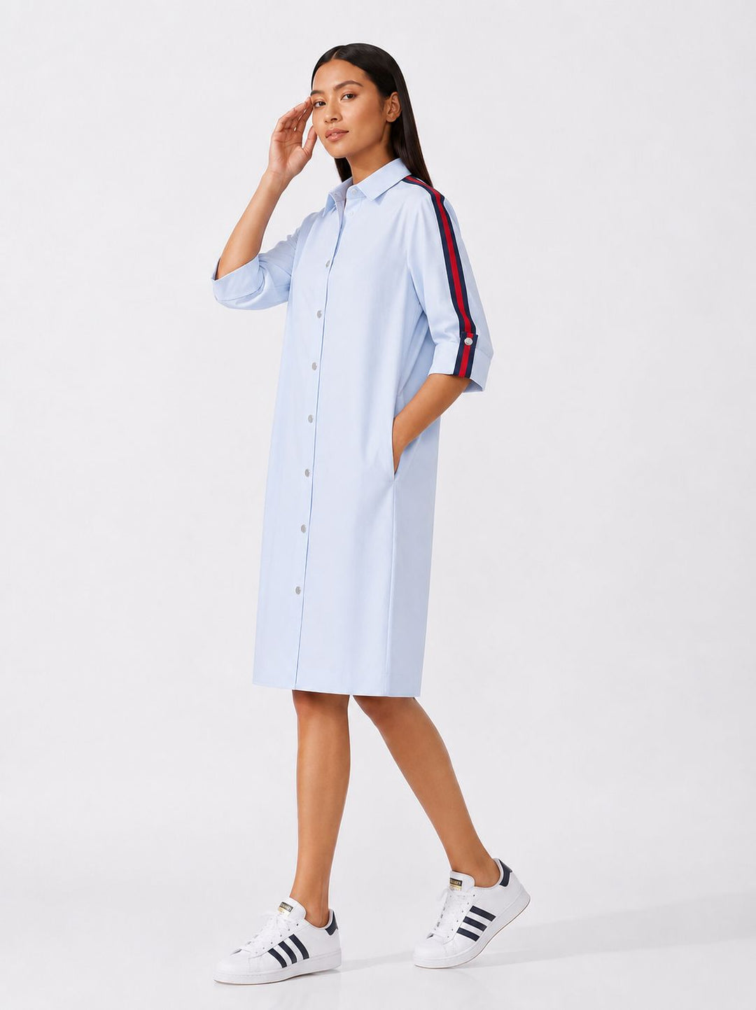 Sky Blue Ribbon Shirt Dress