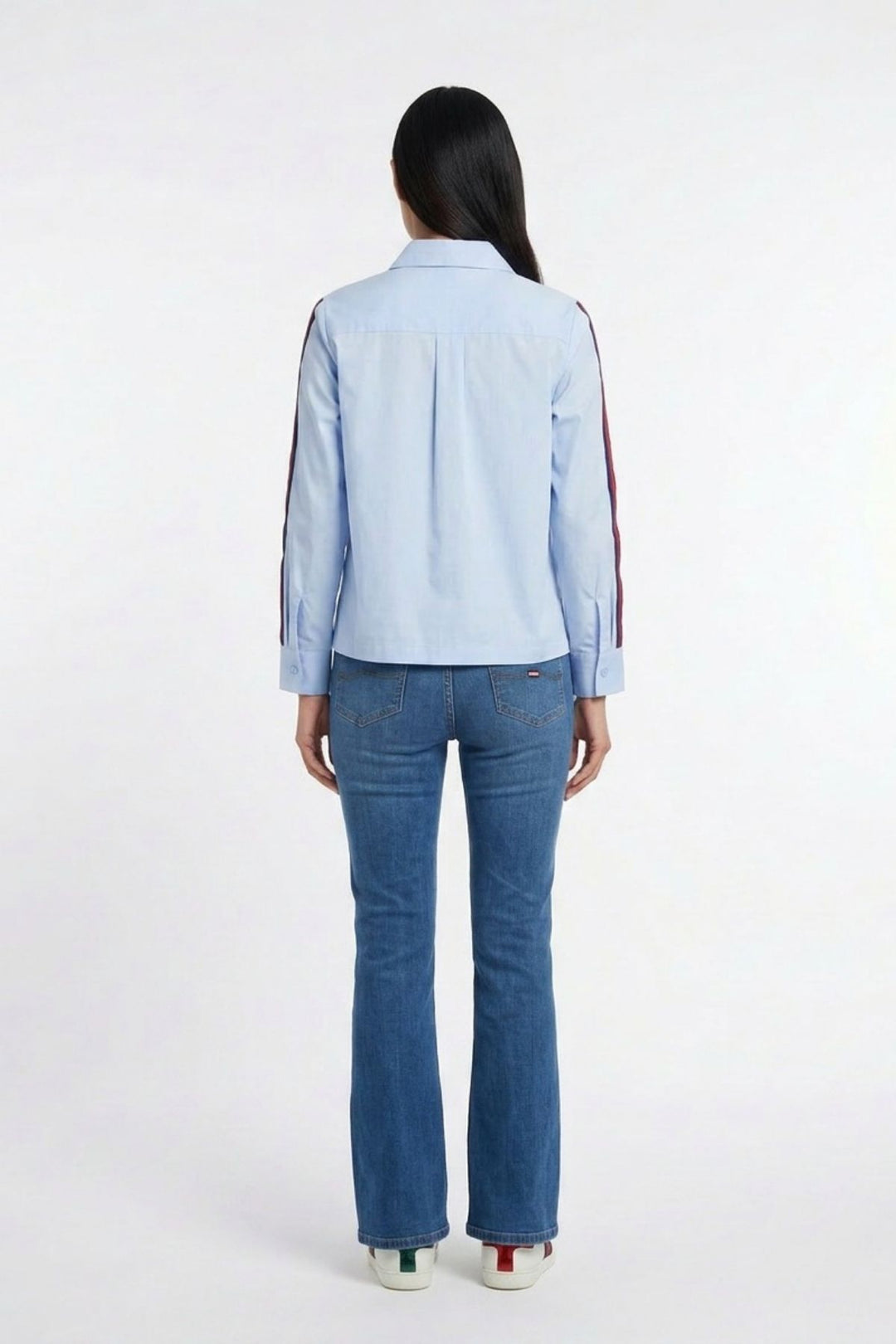 Sky Blue Ribbon Crop Shirt