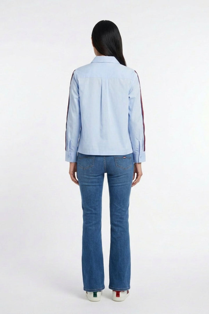 Sky Blue Ribbon Crop Shirt