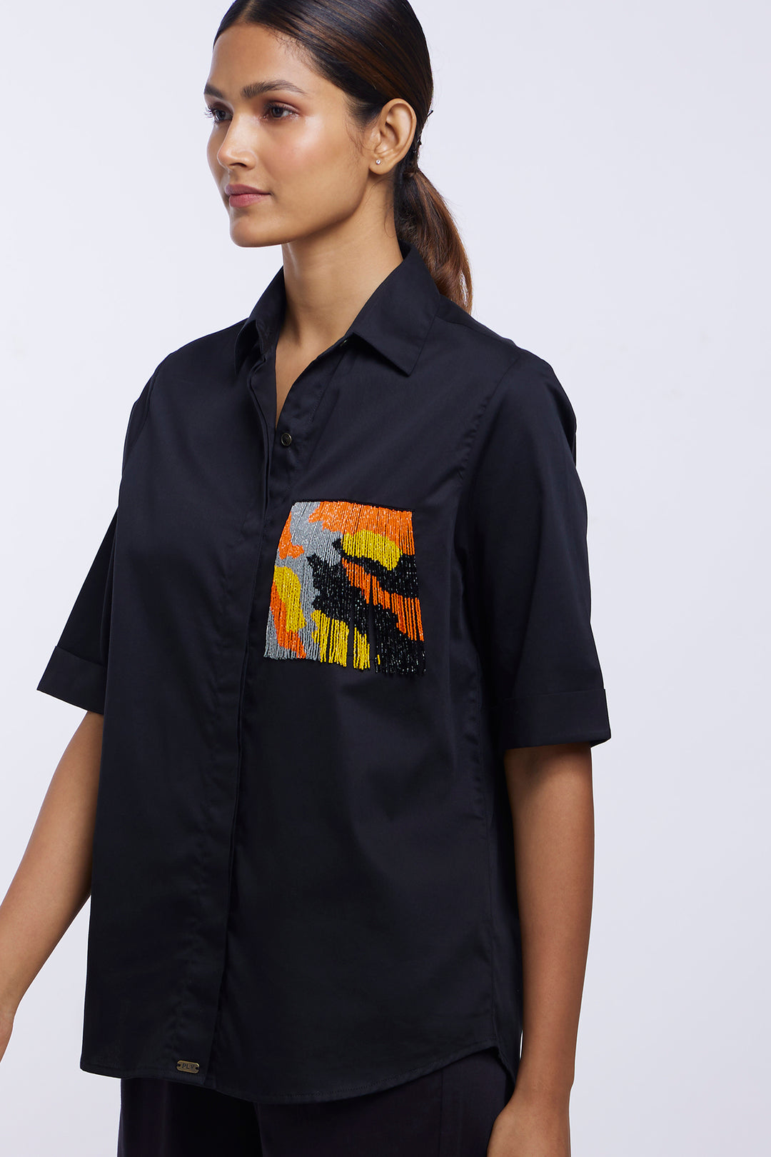 Black Fringe Pocket Shirt