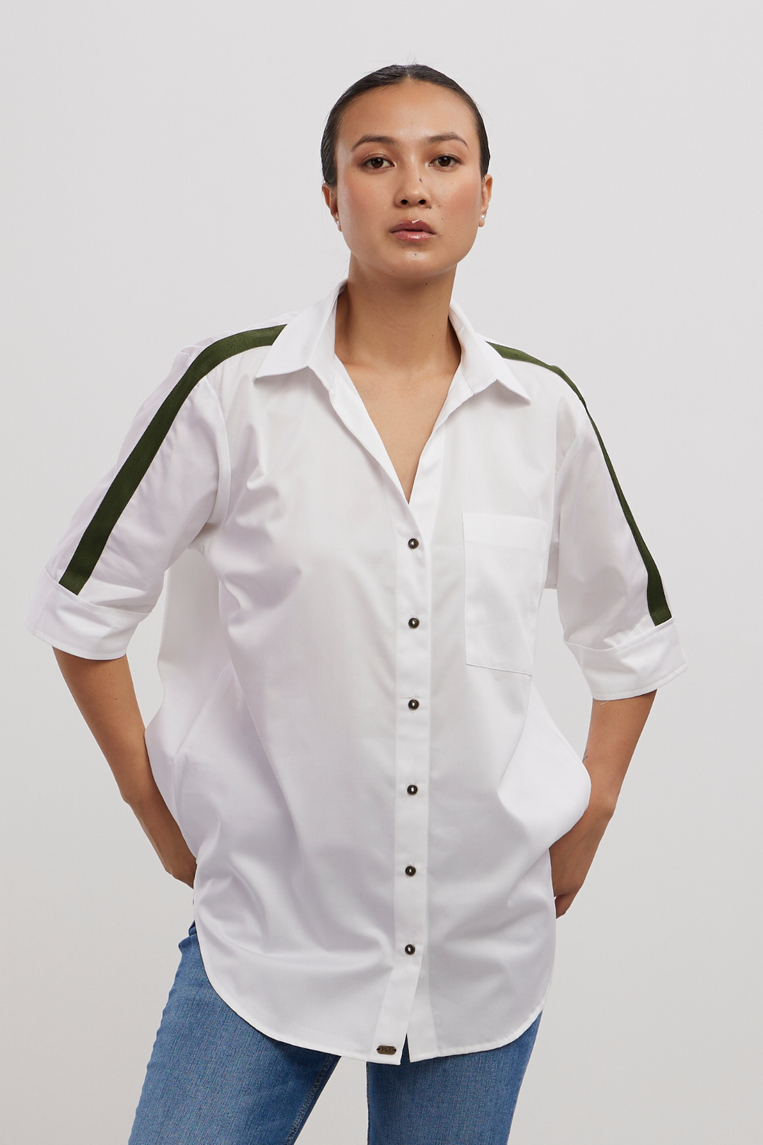 WHITE OLIVE RIBBON SHIRT - PALLAVI SWADI  