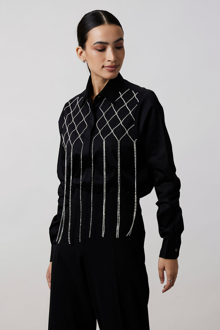 Black Fringe Swarovski Shirt