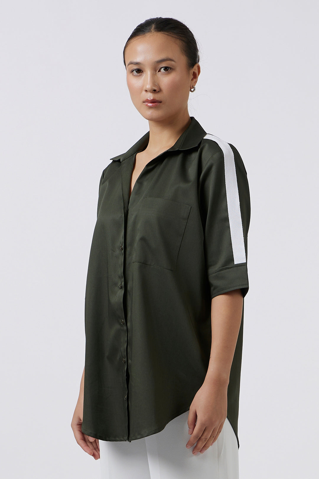 OLIVE WHITE RIBBON SHIRT