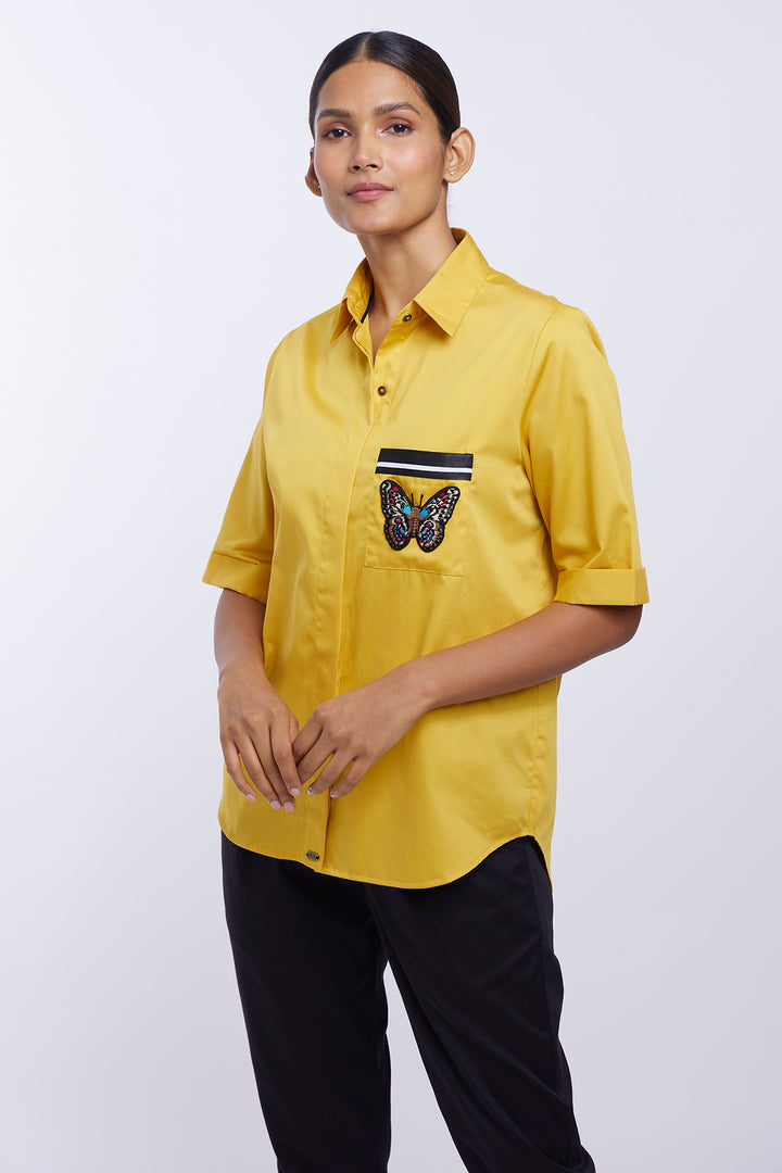 PLV Garden Canary Yellow Butterfly Shirt