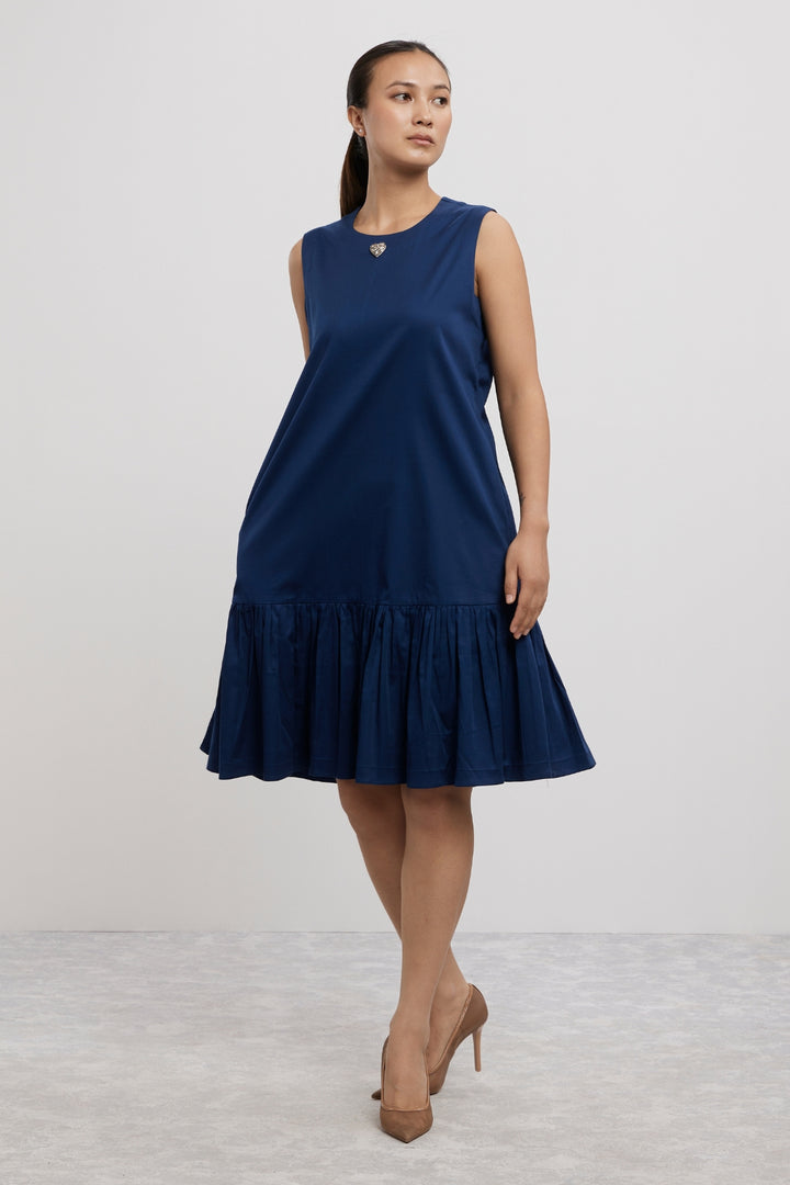 MIDNIGHT BLUE BABY SWAROVSKI HEART FRILL DRESS - PALLAVI SWADI  