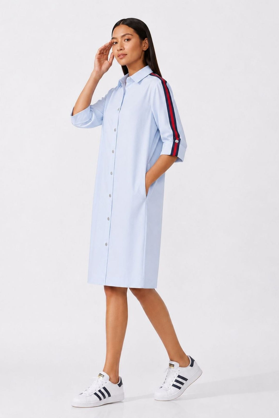 Sky Blue Ribbon Shirt Dress