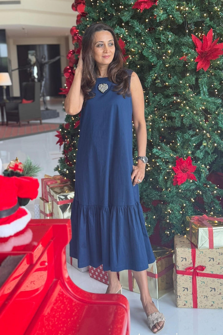 Midnight Blue Swarovski Heart Long Dress