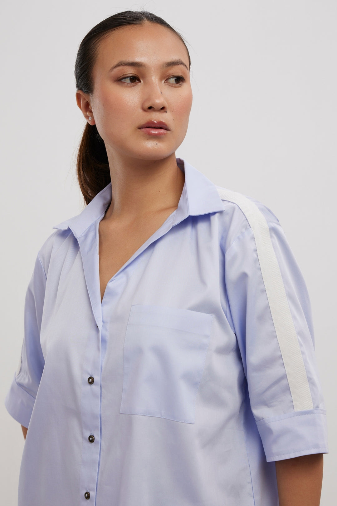 SKY BLUE WHITE RIBBON SHIRT - PALLAVI SWADI  