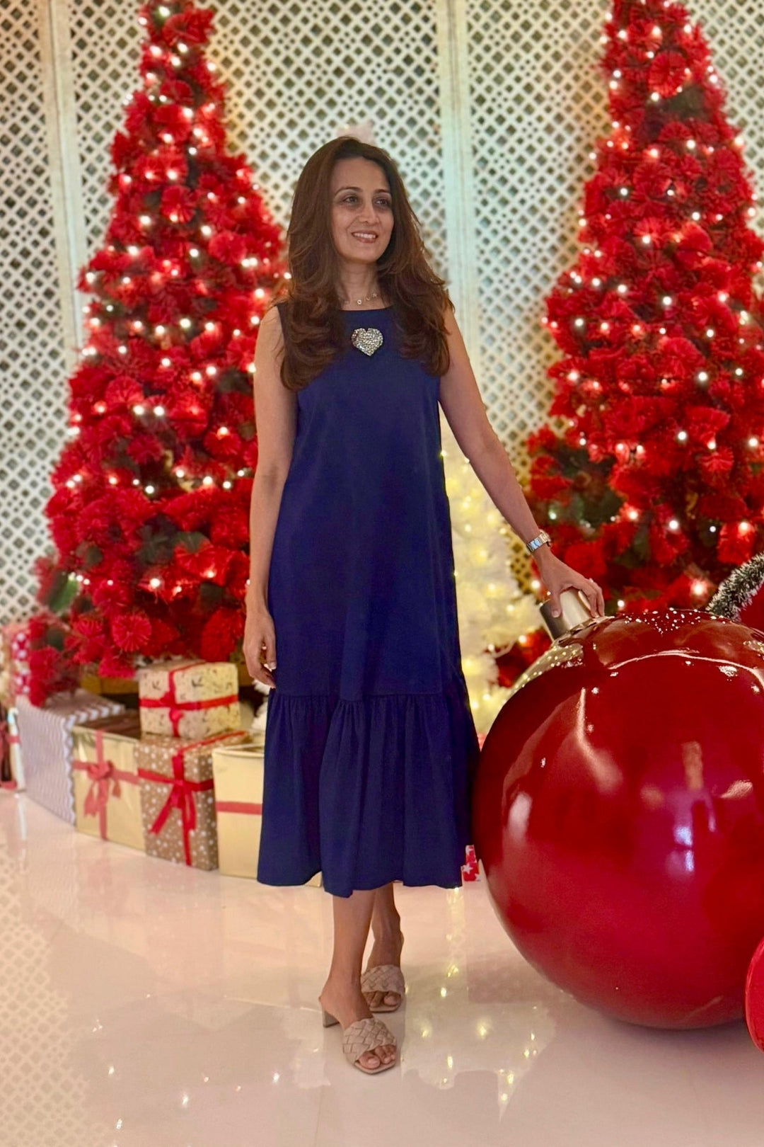 Midnight Blue Swarovski Heart Long Dress