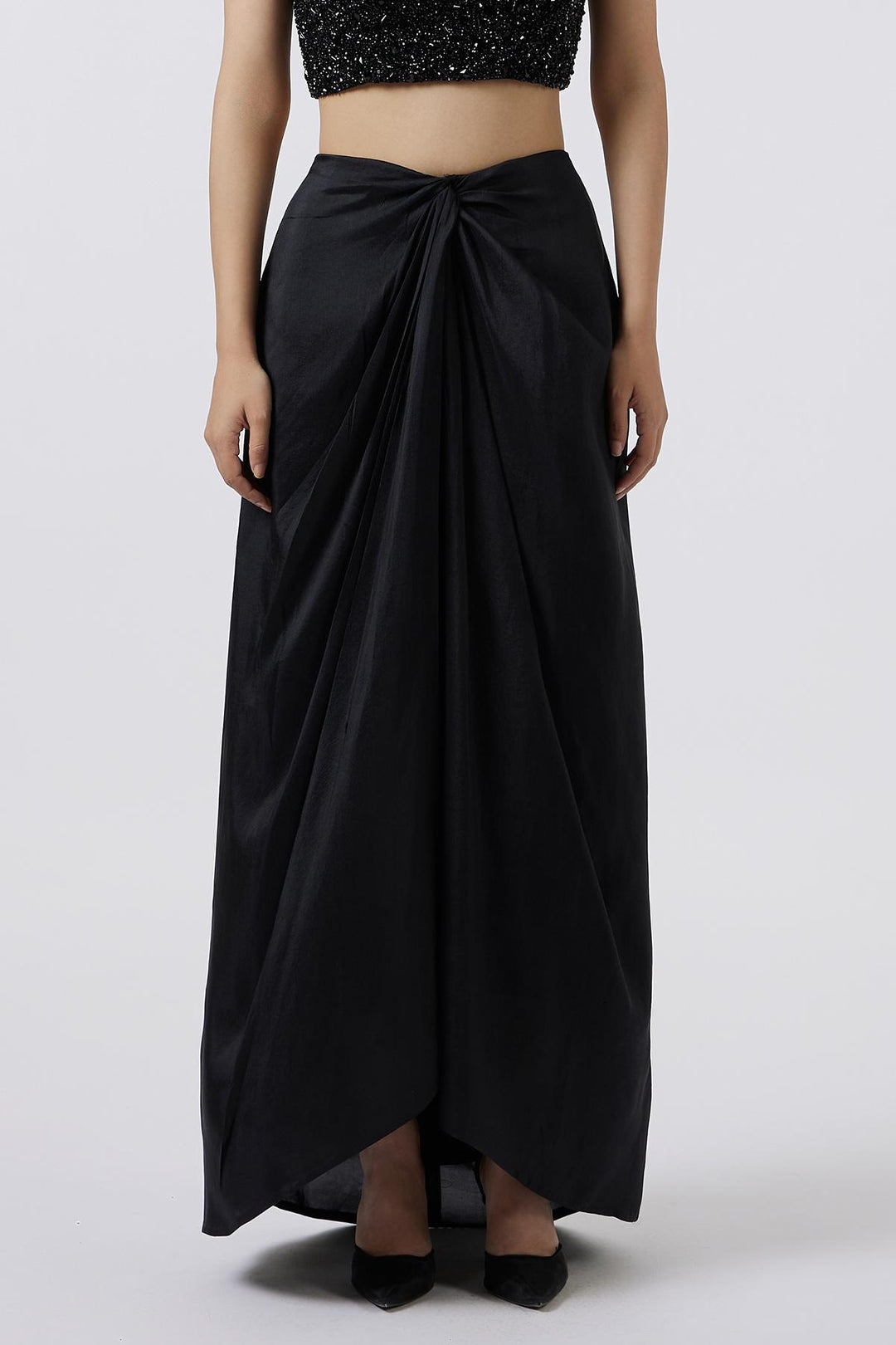 Black Dupion Silk Knotted Skirt