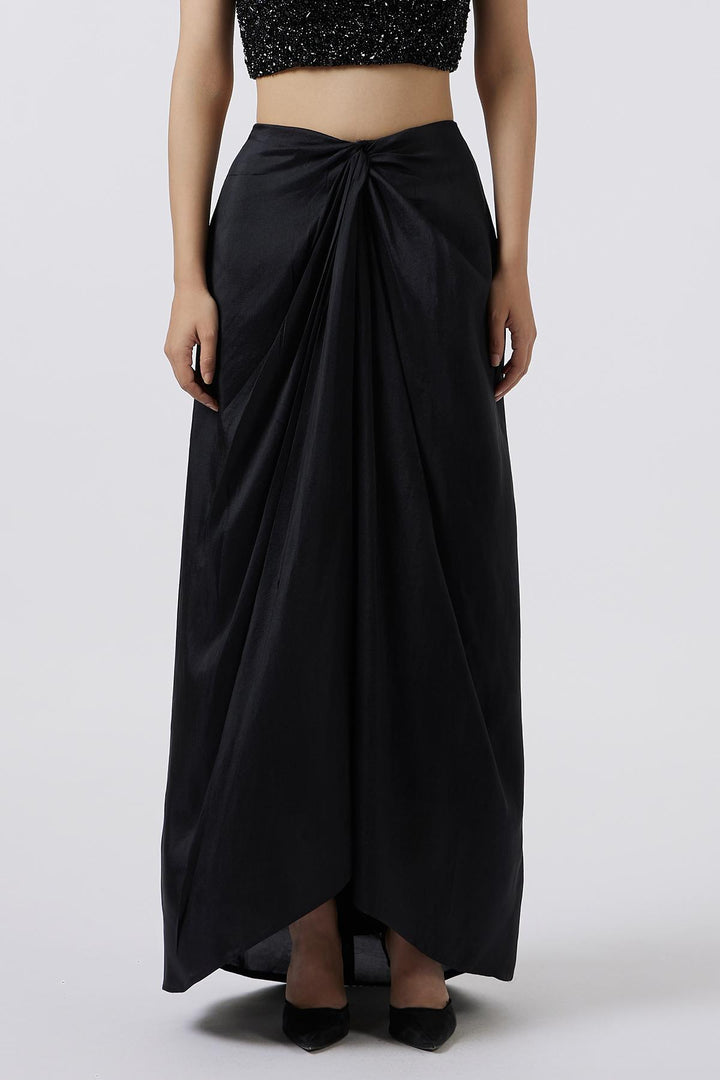 Black Dupion Silk Knotted Skirt