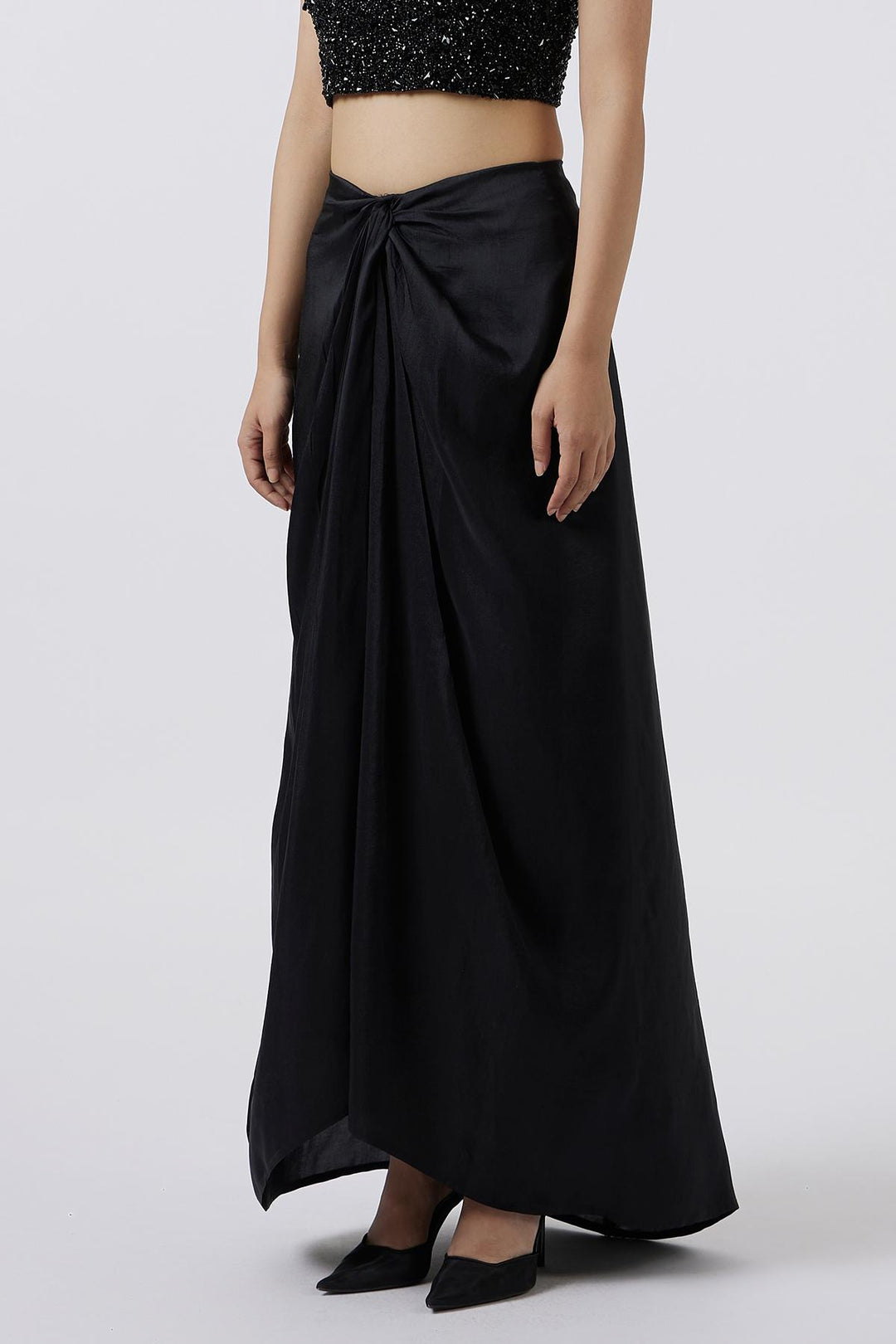Black Dupion Silk Knotted Skirt