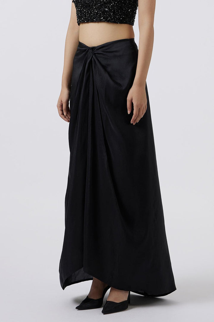 Black Dupion Silk Knotted Skirt