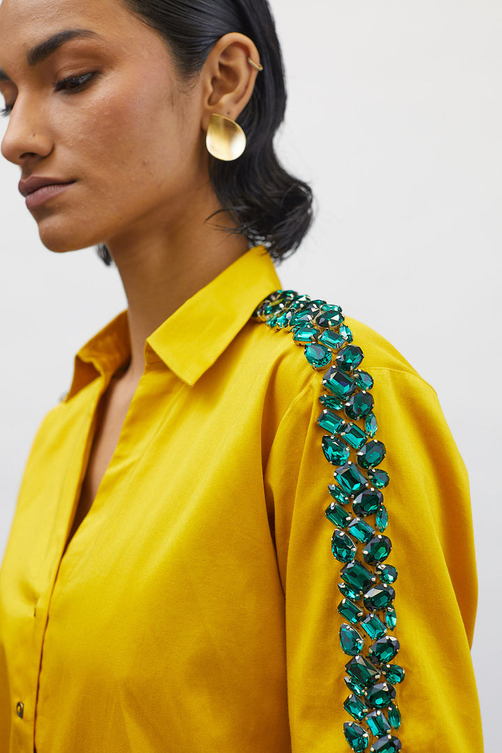 Canary Yellow Emerald Swarovski Ribbon Shirt