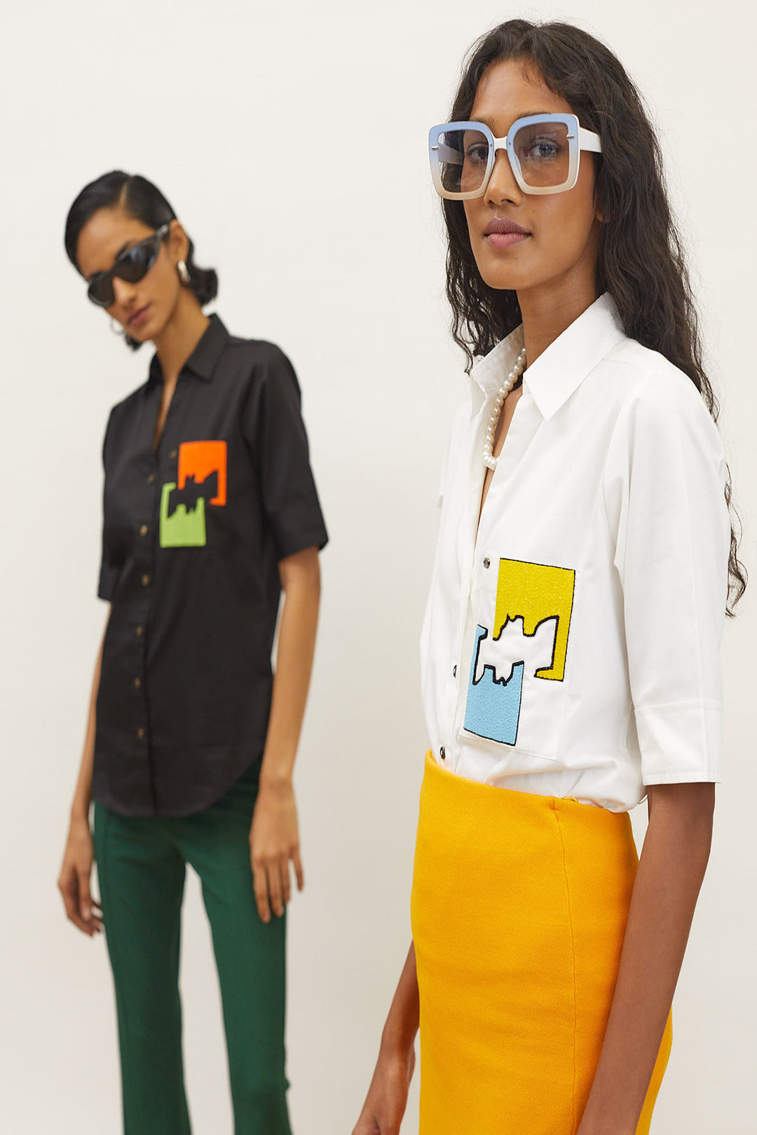 White Puzzle Pop Embroidered Shirt