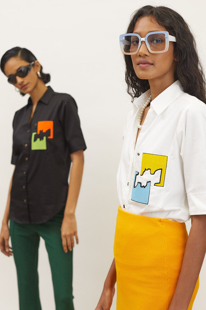 Black Puzzle Pop Embroidered Shirt